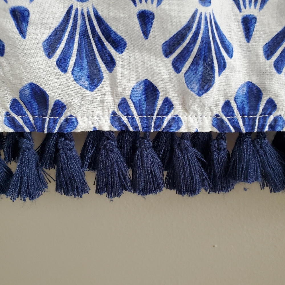 Talbots NWT Tassel Fringe Printed Boho Seashell Tunic in Blue and White Size XS - Picture 6 of 8
